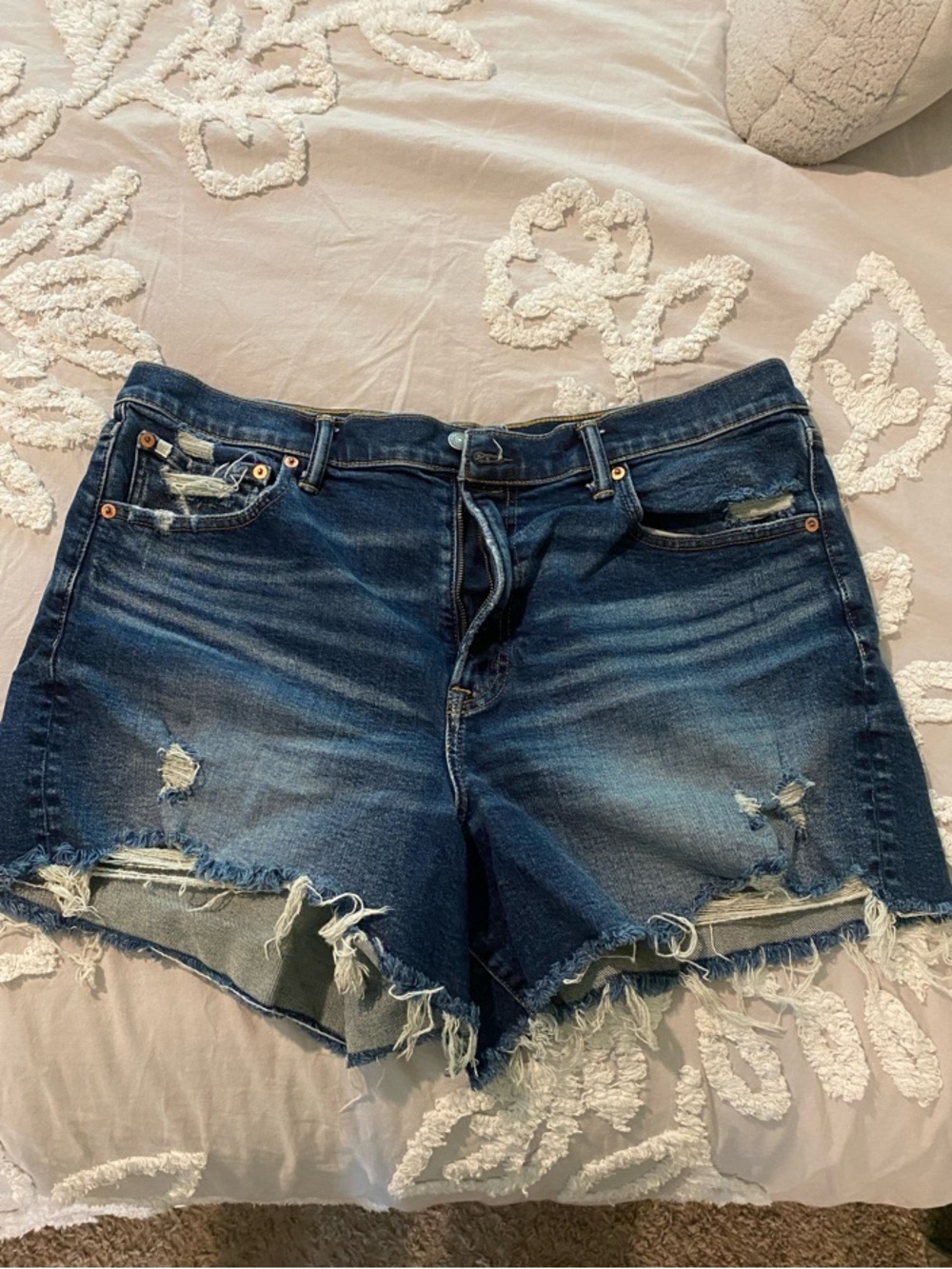 American Eagle Outfitters Dark Blue Distressed Jean Shorts